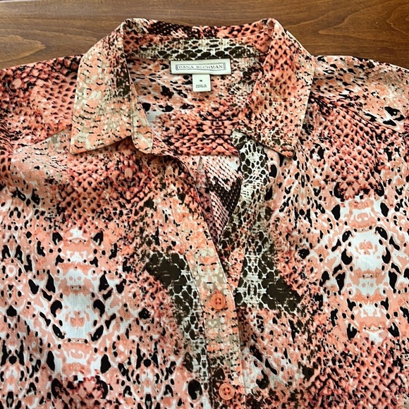 NWT Vintage Dana Buchman Pink Faux Snakeskin Buttons Down Blouse V Neck Size S - Picture 6 of 11